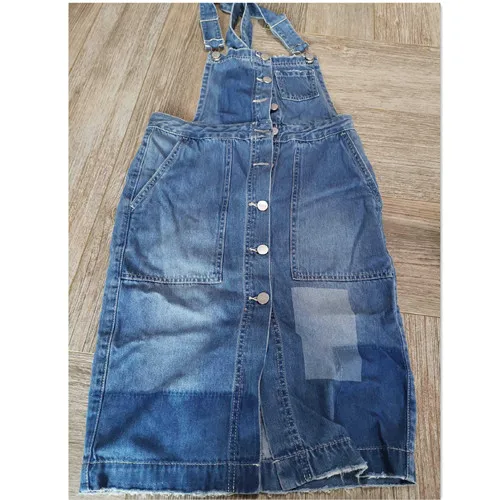 100% algodão único breasted slim fit patchwork sem mangas azul denim jeans causal geral correias vestido para senhoras mulheres meninas