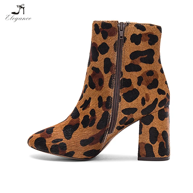 2018 women sexy retro horsehair leopard pattern ankle boots