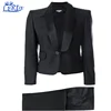 Top quality black silk blend suit set supply women with shawl collar front button pocket