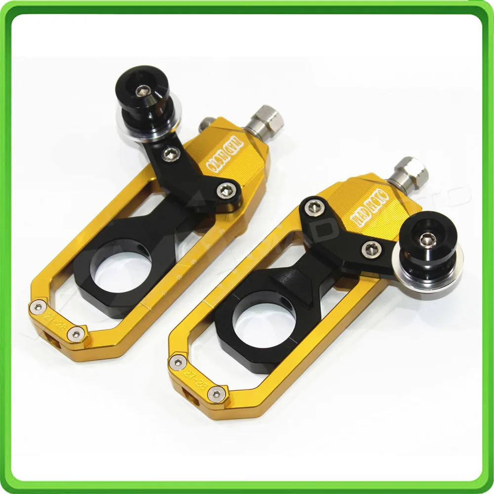 Motorcycle Chain Tensioner Adjuster with paddock bobbins kit for Yamaha R1 YZF-R1 2004 2005 Gold&Black (4)