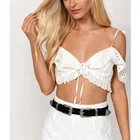 2019 Summer must buy fashion women sexy ladies off shoulder crop top eyelet a front self-tie closure cotton weave