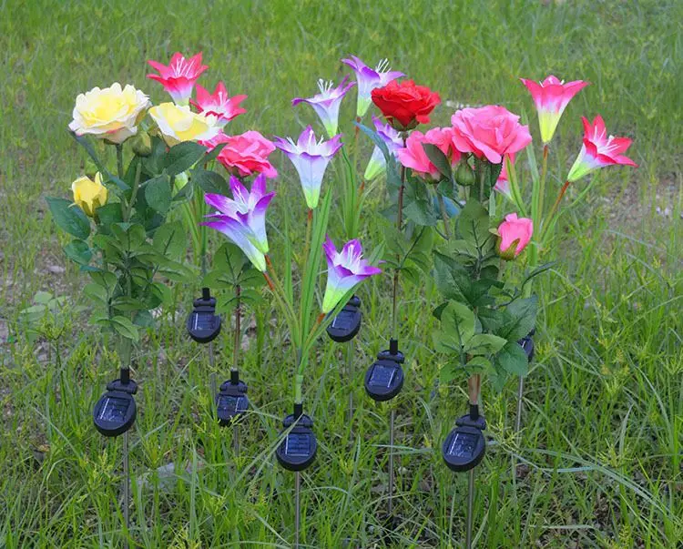 Solar Power Flower Color LED Light, Garden Solar Lamp, Yard Lamp