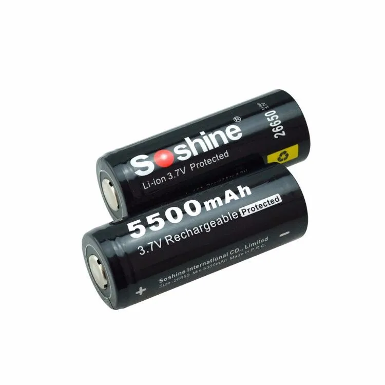 2 Pcs Soshine 3.7V 5500mAh 26650 Battery Protected 26650 Rechargeable Li-ion Batteries Cell with Battery Holder Case 5.jpg