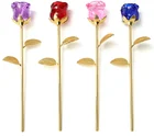 hot selling valentine's day GIFT crystal rose with golden leaves gift