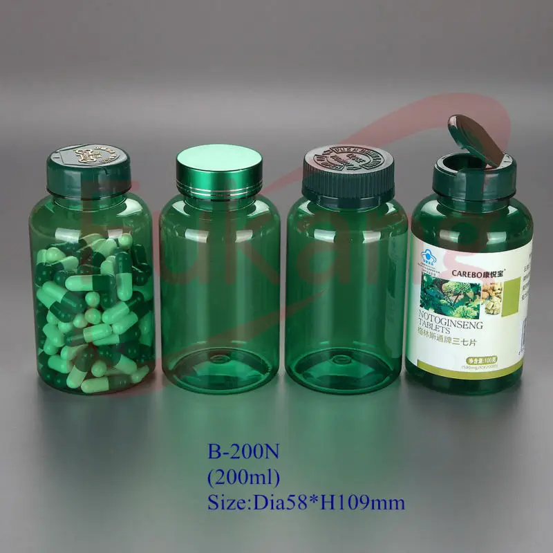 200ml Clear Green Health Supplement Bottles,Food Grade Plastic Medicine