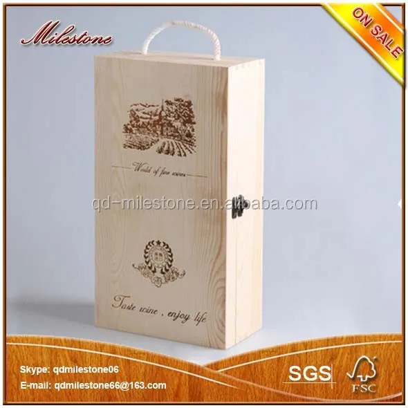 xmas sale high quality pine wood wine package box two bottle