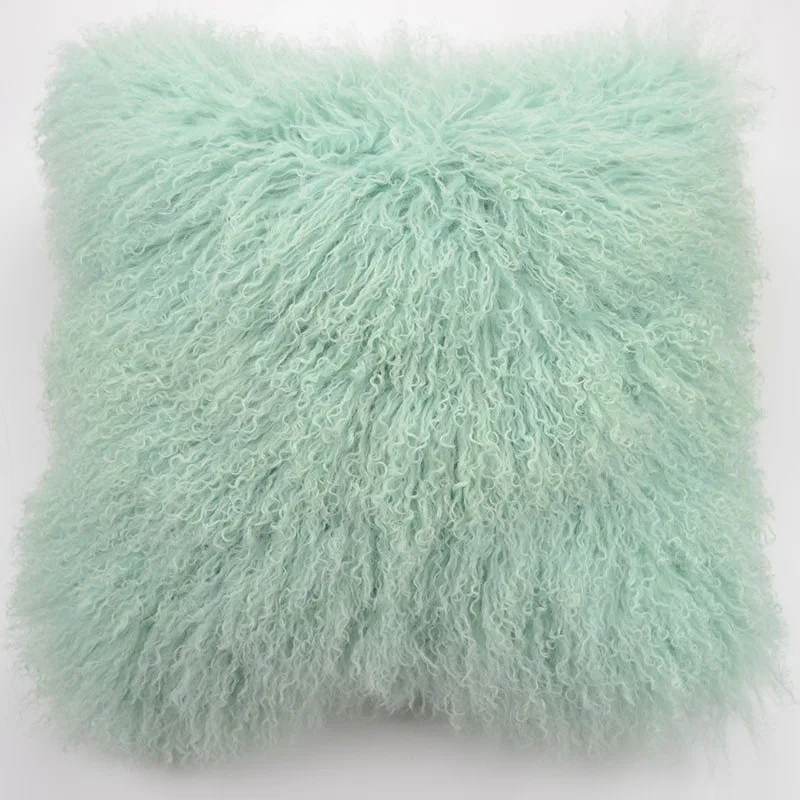 Real Curly Wool Mongolian Lamb Fur 12x20 Luxury Mint Tone Throw