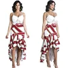 2019 latest hot sell European fashion High Waist Red Irregular Stripe Flounced Hem high low Swallowtail mermaid Skirt
