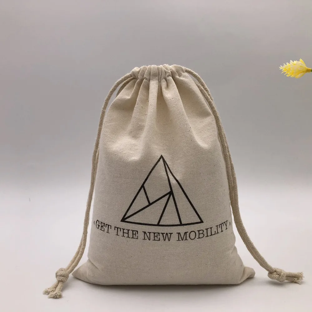 muslin drawstring gift bag with custom logo material: cotton