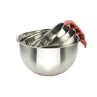 non-slip flat silicon base metal kitchen decoration stainless steel salad mixing bowl set with handle and spout