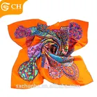 Custom High quality National Style Orange Silk Scarf for Women