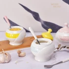 Hot selling kitchen tools contrast color ceramic spice jar set with spoon