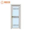 Aluminium alloy frame tempered modern interior bathroom wooden door with elegant glass design