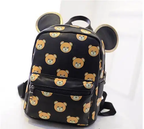 2015 New Women Cute Cartoon Backpacks Designer Brand Bear Printing Backpack Leather European And American Style mos School Bags