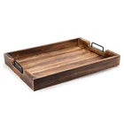 Cheap rustic serving tray wood ,wooden egg tray compartments ,wood tray table with Metal Handles IBEI