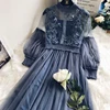 2019 Fashion High Quality France Vintage Royal Lady Dress Summer Woman Organza Long Sleeves Fairy Lolita Dress