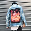 2019 fashion wholesale flame print design hem hip hop american jeans zipper male custom ripped denim mens jackets men 2017