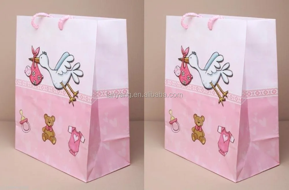 gift bags 23x18cm pink girl or blue boy birth christening stork