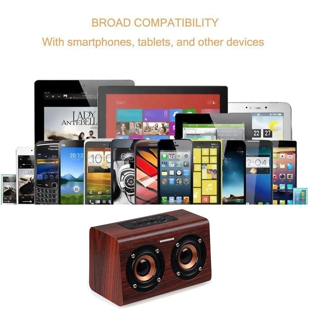 Wood Bluetooth Speaker W7 Retro HIFI 3D Dual Loudspeakers Bluetooth Wireless Speaker with Hands-free Sound Box TF AUX IN - ANKUX.COM