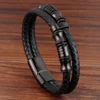 All Black Cool Leather Bracelets Mens Biker Jewelry