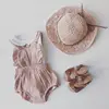 Wholesale 2019 new arrivals organic cotton baby clothes baby girl sleeveless linen romper