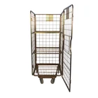 Folding 4-sides warehouse rolling wire storage cart