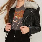 Women Fur Collar PU Leather Cropped Motorcycle Jackets