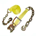 yellow J hook ratchet tie down polyester webbing strap