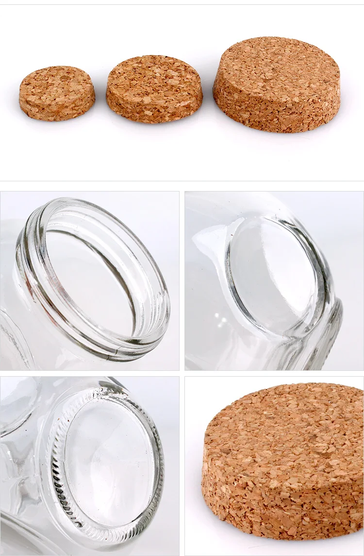 Glass kitchen 350ml food storage jar with cork lid for honey candy cookie coffee bean