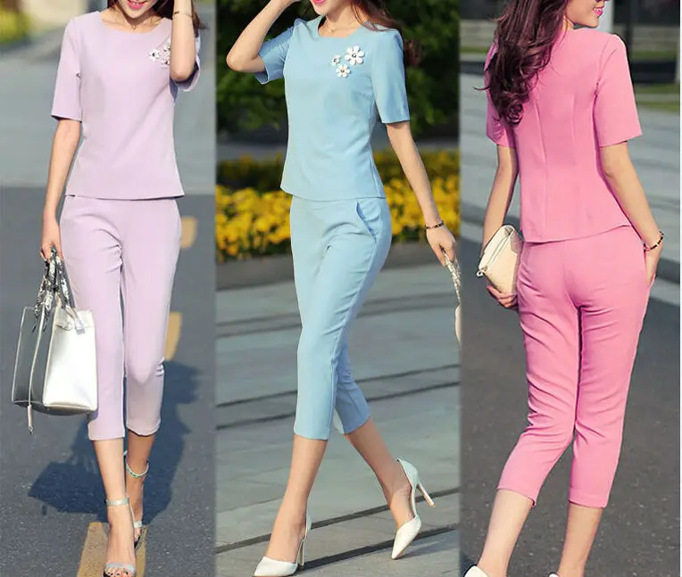 Ladies Short Sleeve Pant Suits Ladies Office Coat Pant Suit Buy