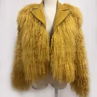 Yellow Mongolian Fur Coat Winter jackets Women Coats Lapel Fur Coats For Ladies