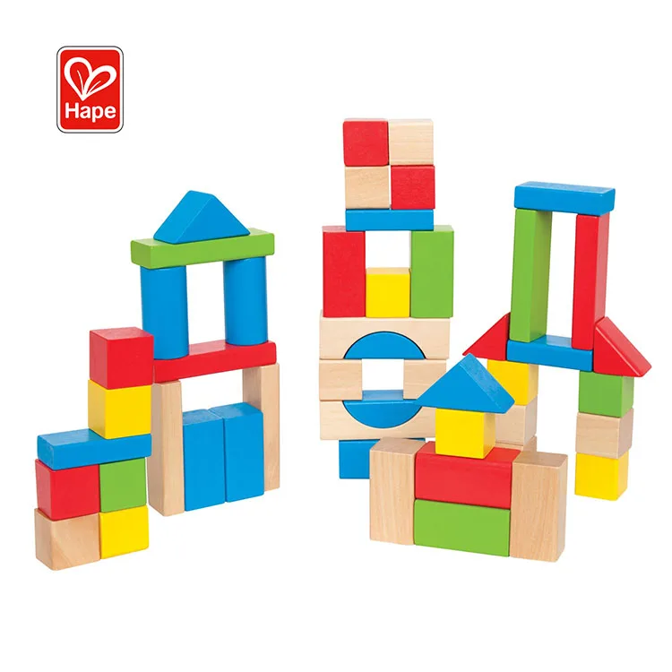 Hape Brand Non-Toxic Early Education Funny Rainbow Color Building Blocks