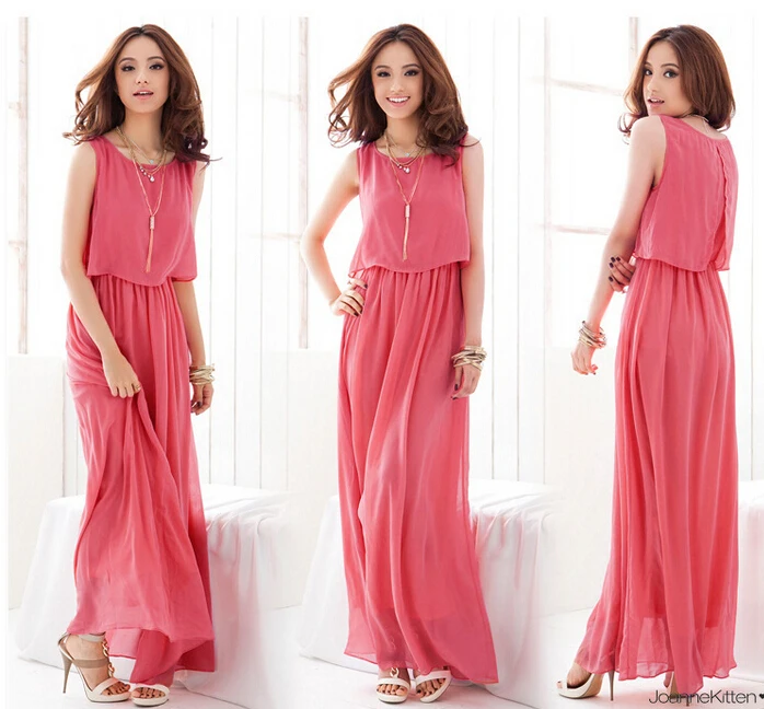 2015 New Season Summer Fashion Women Clothing Causal Solid Sleeveless Bohemian Long Maxi Formal Dress
