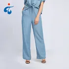 Hot sale comfortable tencel woven washed loose straight women denim jeans pants trousers