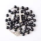 Fashion Christian 8mm Crystal Glass Pearl Rosary Beads Necklace
