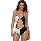 Summer color block cut out backless sexy halter women one piece swimwear