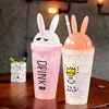 New creative vogue cartoon cute rabbit ears Sucker ice Water Bottles double sucker plastic cup