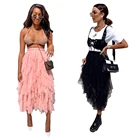 2019 New Women Pure Color Mesh Ruffle High Waist Long Skirt