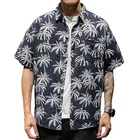 2019 summer new plus size hong kong design navy short sleeve beach printed hawaiian mens dress shirt