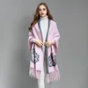 Hot sale chinese traditional classic style woman jacquard tassel woman poncho shawl