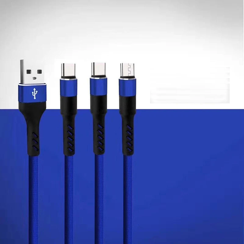 New Arrival High Quality Custom Logo 3FT Metal Head 3 in 1 Usb Mobile Phone Charging Cable For Samsung HuaWei