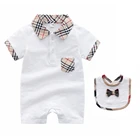Mudkingdom baby short sleeve fashion cotton snap button romper with bib