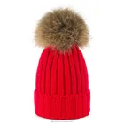 High quality ladies women's winter faux fur pom poms knitted beanie hats