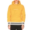 Custom mens heavyweight hoodie yellow sweatshirt with black and white striped knit rib fabric cuff