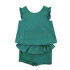H2906/Baby Girls Clothing Set Ruffle Sleeveless Top With Shorts For Wholesale