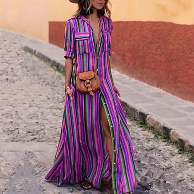 2019 New Design Women Boho Bohemian Striped Print Summer Sleeveless Tank Long Maxi Party Dress