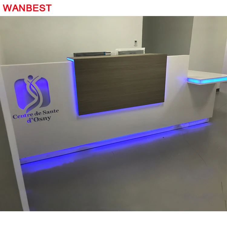 Simple Design Acrylic Led Logo Small Office Clinic Dentist Reception Area Counter Front Desk