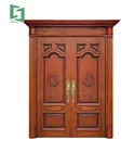 Popular luxurious carved wooden main solid panel wooden double entry door