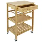 Bamboo Rolling Storage Cart Kitchen Trolley Bakers Cart Wine Rack w/Drawers and Shelves