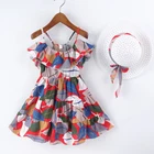 Summer Bohemian style cute casual Cotton kids baby girls beach dress Knit cap